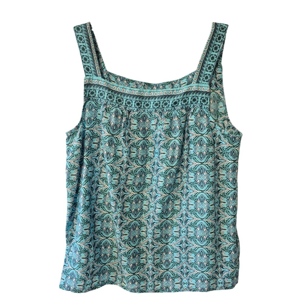 Talbots Blue Top Womens Medium 100% Linen Square Neck Pullover Tank Top